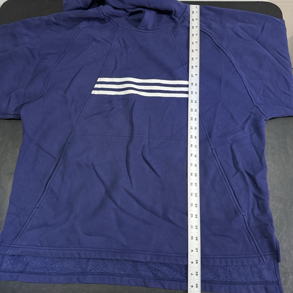 Vintage 90s Adidas Navy Blue Fleece Hoodie Three Stripes Size Medium Y2K - Picture 7 of 8